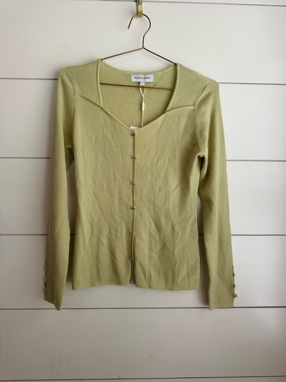Rosie Pope Sage Ribbed Button-Front Long Sleeve Top